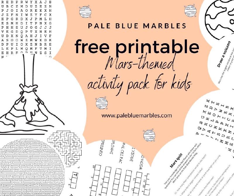 Mars-themed free printable activity pack for kids