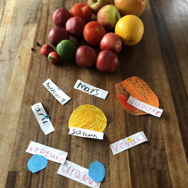 Selection of fruit and paper templates for modelling the planets in our Solar System