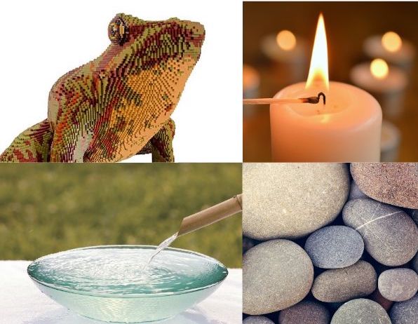 Requirements for life activity: lego, candle, water and pebbles